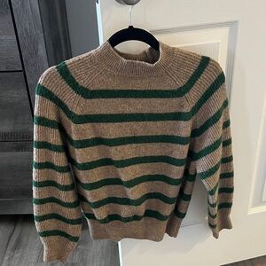 Mango Brown and Green Striped Crewneck Sweater